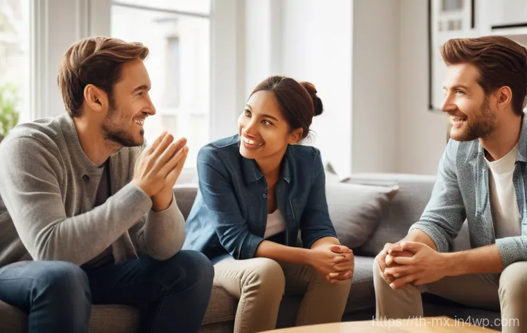 비폭력 커뮤니케이션과 감정 표현 - "The Art of Active Listening"**
    "A diverse group of adults (2-3 people) engaged in a heartfelt c...
